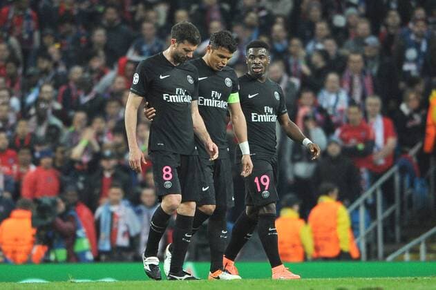 THIAGO SILVA (psg) - SERGE AURIER (psg) - THIAGO MOTTA (psg) - DECEPTION FOOTBALL : Manchester City vs Paris St. Germain (PSG) - Champions League - 12 04 2016 FEPx 