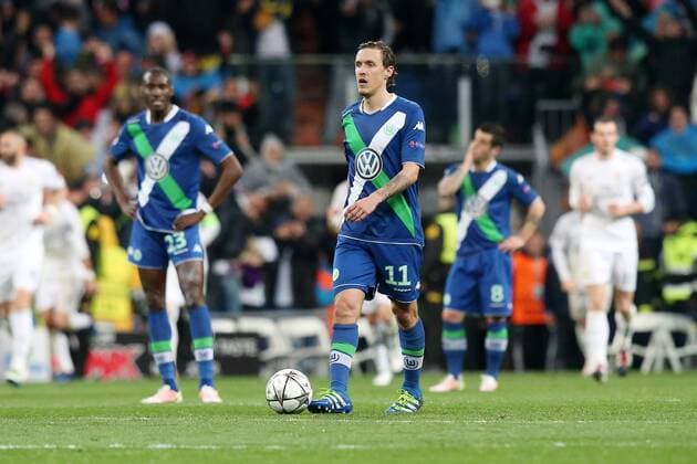 Lissabon Max Kruse ( VfL Wolfsburg ) nach dem 3:0, Real Madrid vs. VfL Wolfsburg, Fussball, Champions League Viertelfinale, 12.04.2016, Copyright: Langer Eibner-Pressefoto EP_HLR
