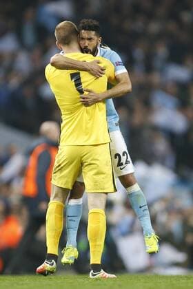 Gael Clichy of Manchester City celebrates with Joe Hart during the UEFA Champions League Quarter Final match at the Etihad Stadium. Photo credit should read: Philip Oldham Sportimage EDITORIAL USE ONLY. No use with unauthorised audio, video, data, fixture lists, club league logos or live services. Online in-match use limited to 120 images, no video emulation. No use in betting, games or single club league player publications.