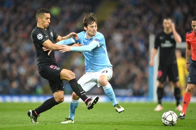 MARQUINHOS (psg) - DAVID SILVA (man) FOOTBALL : Manchester City vs Paris St. Germain (PSG) - Champions League - 12 04 2016 AnthonyBIBARD FEPx 