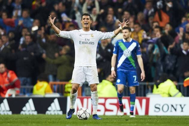 12.04.2016, xslx, Fussball UEFA Champions League, Real Madrid - VfLWolfsburg, emspor, v.l. Cristiano Ronaldo (Real Madrid CF) Jubelt nach Spielende
