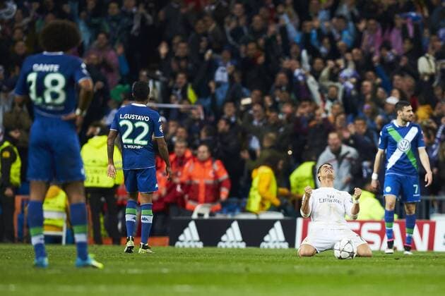 12.04.2016, xslx, Fussball UEFA Champions League, Real Madrid - VfLWolfsburg, emspor, v.l. Cristiano Ronaldo (Real Madrid CF) Jubelt nach Spielende