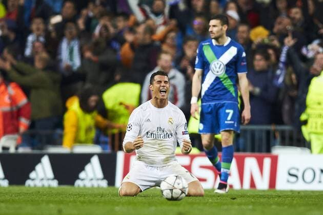 12.04.2016, xslx, Fussball UEFA Champions League, Real Madrid - VfLWolfsburg, emspor, v.l. Cristiano Ronaldo (Real Madrid CF) Jubelt nach Spielende