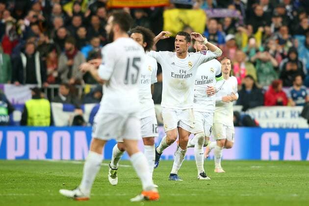 Real Madrid s Cristiano Ronaldo celebrates goal during Champions League 2015 2016 Quarter-finals 2nd leg match. April 12,2016.  (2016041225)