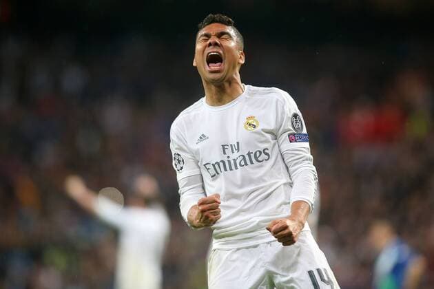 Real Madrid s Carlos Henrique Casemiro celebrates the victory in the Champions League 2015 2016 Quarter-finals 2nd leg match. April 12,2016.  (2016041232)