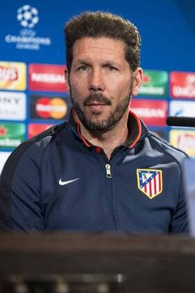 Coach Diego Simeone during Atletico de Madrid s press conference PK Pressekonferenz the day before the EUFA Champions League match between Atletico de Madrid and FC. Barcelona at Vicente Calderon in Madrid. April 13, 2016.  (20160413006)