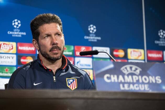 Coach Diego Simeone during Atletico de Madrid s press conference PK Pressekonferenz the day before the EUFA Champions League match between Atletico de Madrid and FC. Barcelona at Vicente Calderon in Madrid. April 13, 2016.  (20160413011)