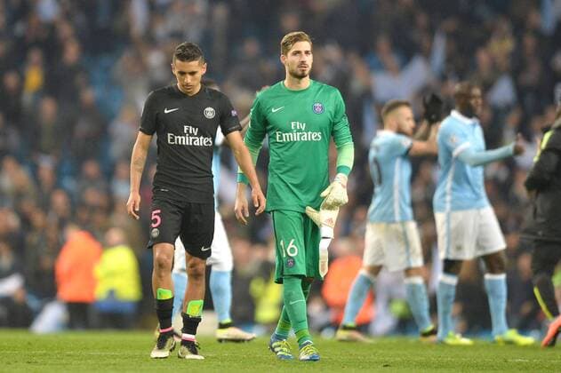 KEVIN TRAPP (psg) - MARQUINHOS (psg) - DECEPTION FOOTBALL : Manchester City vs Paris St. Germain (PSG) - Champions League - 12 04 2016 AnthonyBIBARD FEPx 