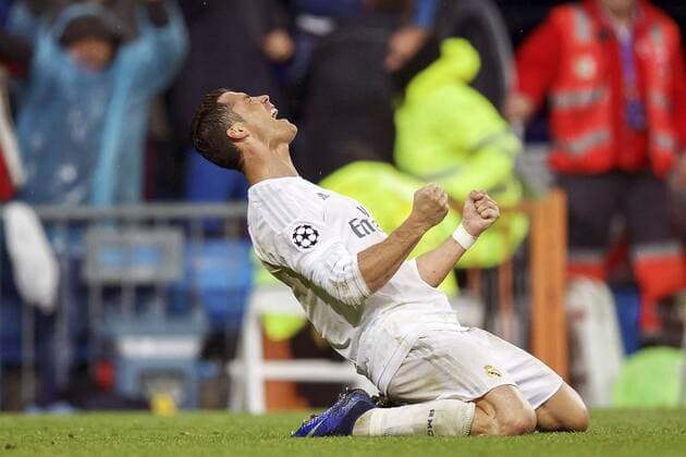Cristiano Ronaldo of Real Madrid during the UEFA Champions League quarter-final match between Real Madrid and VfL Wolfsburg on April 12, 2016 at the Santiago Bernabeu stadium in Madrid, Spain. Real Madrid v VfL Wolfsburg UEFA Champions League 2015 2016 xVIxxIVx 5307603