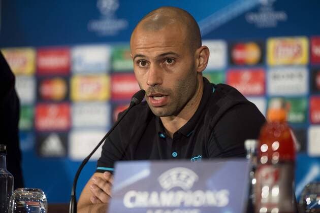 FC Barcelona Barca player Javier Mascherano during the press conference PK Pressekonferenz the day before UEFA Champions League match between Atletico de Madrid and FC Barcelona at Hotel Eurostars in Madrid. April 13, 2016.  (20160413013)