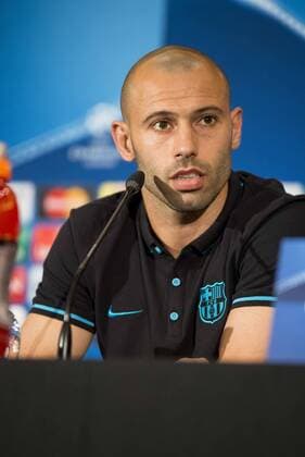 FC Barcelona Barca player Javier Mascherano during the press conference PK Pressekonferenz the day before UEFA Champions League match between Atletico de Madrid and FC Barcelona at Hotel Eurostars in Madrid. April 13, 2016.  (20160413029)