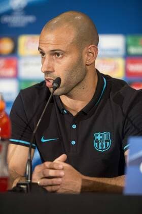 FC Barcelona Barca player Javier Mascherano during the press conference PK Pressekonferenz the day before UEFA Champions League match between Atletico de Madrid and FC Barcelona at Hotel Eurostars in Madrid. April 13, 2016.  (20160413019)