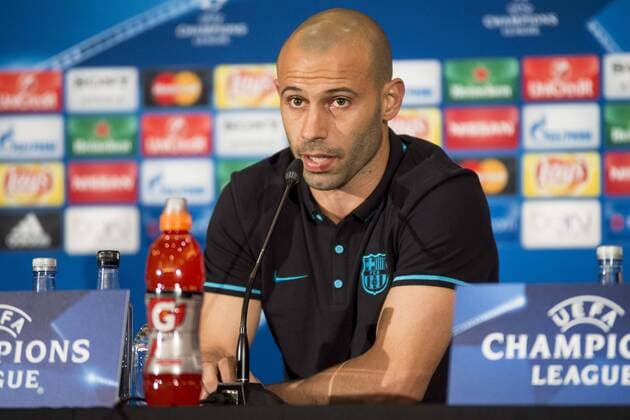 FC Barcelona Barca player Javier Mascherano during the press conference PK Pressekonferenz the day before UEFA Champions League match between Atletico de Madrid and FC Barcelona at Hotel Eurostars in Madrid. April 13, 2016.  (20160413023)