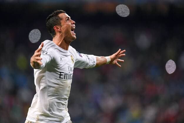 FUSSBALL CHAMPIONS LEAGUE SAISON 2015 2016 VIERTELFINALE RUECKSPIEL Real Madrid - VfL Wolfsburg 12.04.2016 Cristiano Ronaldo (Real Madrid) jubelt nach dem 3:0 