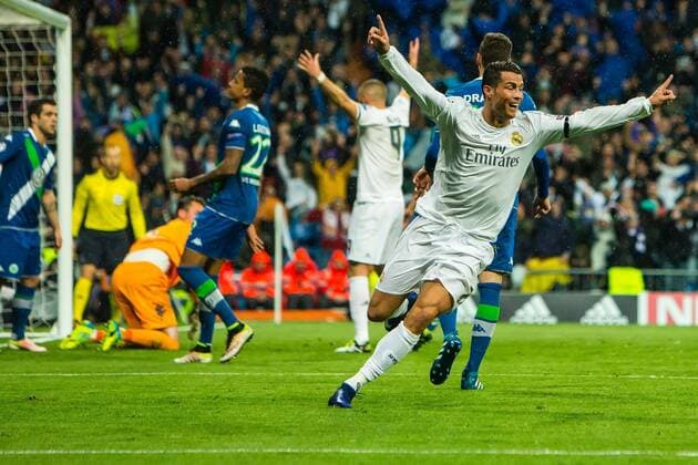 Dienstag 12.04.2016, Champions League - Viertelfinale, Rueckspiel in Madrid, Saison 2015 2016, Real Madrid - VfL Wolfsburg, Christiano Ronaldo (Real Madrid 7) bejubelt sein Tor zum 2 zu 0 DeFodi507