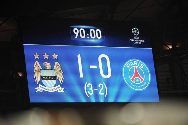 ILLUSTRATION - ECRAN - SCORE FINAL FOOTBALL : Manchester City vs Paris St. Germain (PSG) - Champions League - 12 04 2016 FEPx 