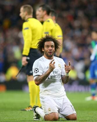 Real Madrid s Marcelo Vieira celebrates the victory in the Champions League 2015 2016 Quarter-finals 2nd leg match. April 12,2016.  (20160412129)