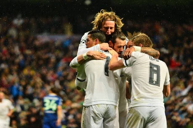 April 12, 2016 - Madrid, Spain - Goal Real Madrid s Portuguese Cristiano Ronaldo, Luka Modric in action during Champions League football match Real Madrid vs Wolfsburg at Santiago Bernabeu stadium in Madrid on April 12, 2016. Real Madrid CF v VfL Wolfsburg - UEFA Champions League Quarter Final: Second Leg  - ZUMAn230