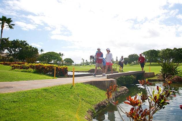 April 12, 2016 - Danielle Kang crosses the 18th hole bridge during the Pro Am day of the Lotte Championship presented by Hershey at Ko Olina Golf Club in Kapolei, HI LPGA Golf Damen Golf 2016: Lotte Championship APR 12 - ZUMAc04_