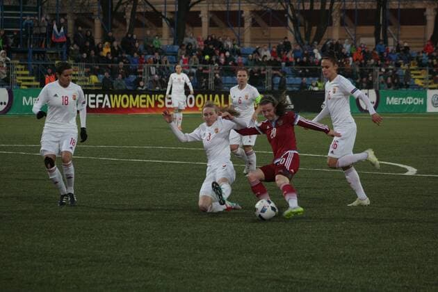 Russian Federation. St. Petersburg. Qualification European Championship EM Europameisterschaft 2017 among women, Russia - Hungary, 3: 3. Qualification European Championship 2017 between the national women s teams of Russia and Hungary. A player of team Russia Chernomyrdina Margarita (20). MaksimxKonstantinov 