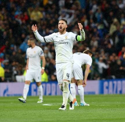 Madrid Real Madrid vs VfL, CL Madrid, Spanien. 12.04.2016, FUßBALL - Real Madrid vs VfL Wolfsburg, Viertelfinale, Champions League, Saison 2015-2016, Estadio Santiago Bernabeu. Bild zeigt: Sergio Ramos (Real Madrid)
