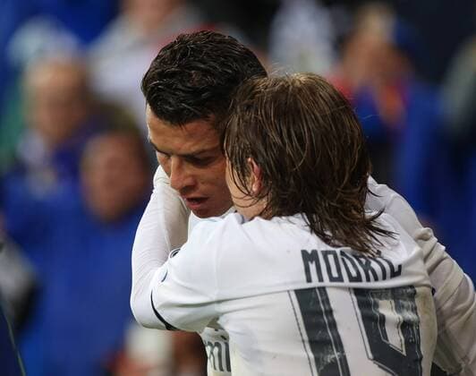 Madrid Real Madrid vs VfL, CL Madrid, Spanien. 12.04.2016, FUßBALL - Real Madrid vs VfL Wolfsburg, Viertelfinale, Champions League, Saison 2015-2016, Estadio Santiago Bernabeu. Bild zeigt: Cristiano Ronaldo (Real Madrid), Luka Modric (Real Madrid)