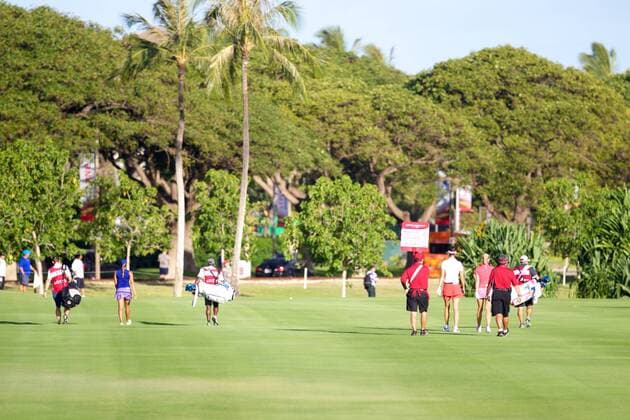 April 13, 2016 - Cheyenne Woods, Michelle Wie and Natalie Gulbis walk the 10th hole fairway during the first round of the Lotte Championship presented by Hershey at Ko Olina Golf Club in Kapolei, HI LPGA Golf Damen Golf 2016: Lotte Championship APR 13 - ZUMAc04_