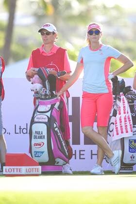 April 13, 2016 - Paula Creamer waits her turn on the 10th hole tee box during the first round of the Lotte Championship presented by Hershey at Ko Olina Golf Club in Kapolei, HI LPGA Golf Damen Golf 2016: Lotte Championship APR 13 - ZUMAc04_