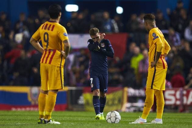 Bilder des Tages - SPORT 13.04.2016, xslx, Fussball UEFA Champions League, Atletico Madrid - FC Barcelona Barca emspor, v.l. Griezmann (Atletico de Madrid) Jubelt nach dem Tor zum 1-0