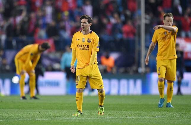 Bilder des Tages - SPORT FUSSBALL CHAMPIONS LEAGUE SAISON 2015 2016 VIERTELFINAL RUECKSPIEL Atletico Madrid - FC Barcelona Barca 13.04.2016 Enttaeuschung Barca; Lionel Messi, das ging in die Hose 