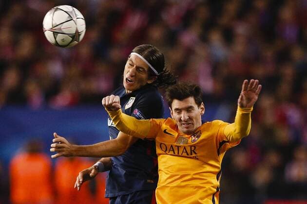 Bilder des Tages - SPORT 13.04.2016. Madrid, Spain. Filipe Luis Kasmirski (3) Atletico de Madrid and Lionel Andres Messi (10) FC Barcelona Barca UCL Champions League between Atletico de Madrid and FC Barcelona at the Vicente Calderon stadium in Madrid, Spain, April 13, 2016 . xEnriquexdexlaxFuentex  ActionPlus11727746