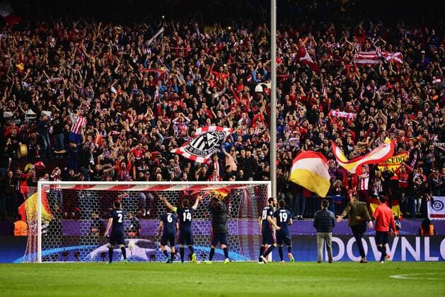April 13, 2016 - Madrid, Spain - Celebration winner Atletico de Madrid during Champions League football match Atletico de Madrid vs F.C. Barcelona at Vicente Calderon stadium in Madrid on April 13, 2016. Club Atletico de Madrid v FC Barcelona Barca - UEFA Champions League Quarter Final: Second Leg  - ZUMAn230