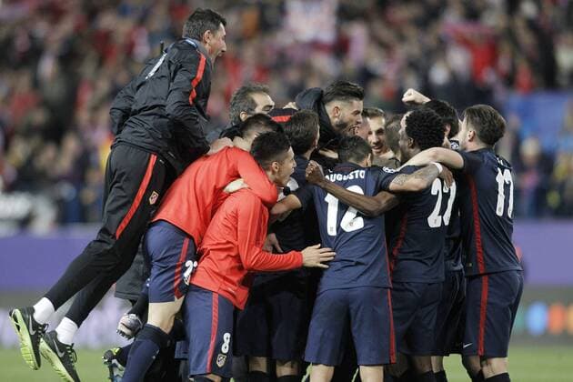 Atletico de Madrid s players celebrate the victory in the Champions League 2015 2016 Quarter-Finals. April 13,2016.  (20160413236)