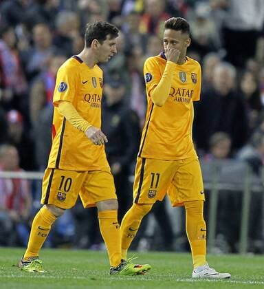 Second leg of Football 1 4 Champions League match between Atletico Madrid and FC Barcelona Barca. In this picture, Messi and Neymar. xANGELxRIVEROx 