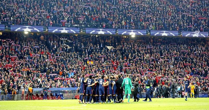 Second leg of Football 1 4 Champions League match between Atletico Madrid and FC Barcelona Barca. In this picture, Atletico players celebrate the qualification. xANGELxRIVEROx 