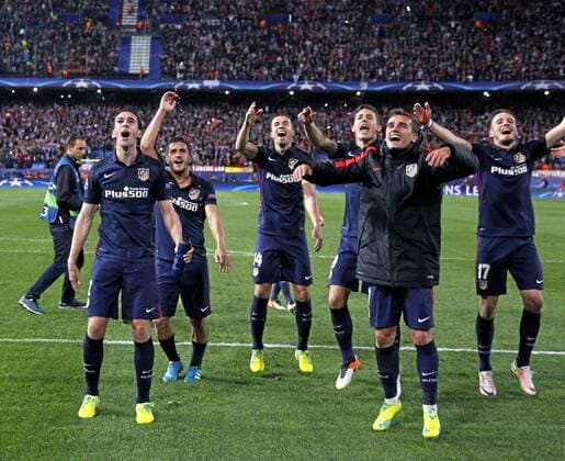 Second leg of Football 1 4 Champions League match between Atletico Madrid and FC Barcelona Barca. In this picture, Atletico players celebrate the qualification. xCHEMAxREYx 