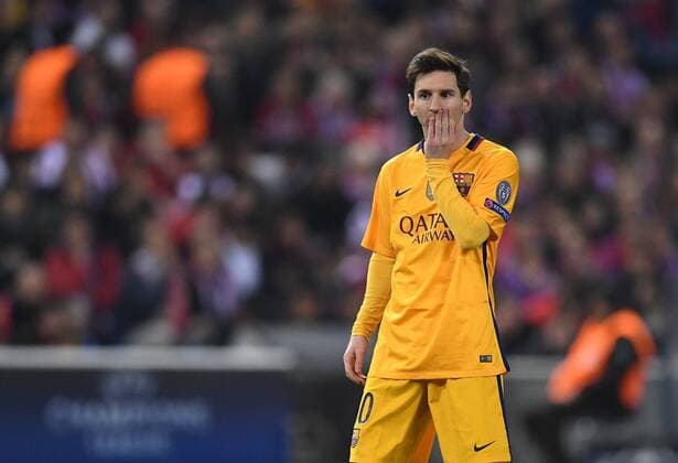 FUSSBALL CHAMPIONS LEAGUE SAISON 2015 2016 VIERTELFINAL RUECKSPIEL Atletico Madrid - FC Barcelona Barca 13.04.2016 Enttaeuschung Barca; Lionel Messi 