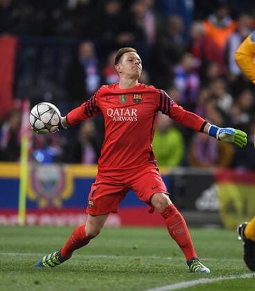 FUSSBALL CHAMPIONS LEAGUE SAISON 2015 2016 VIERTELFINAL RUECKSPIEL Atletico Madrid - FC Barcelona Barca 13.04.2016 Torwart Marc Andre ter Stegen (Barca) mit Ball 