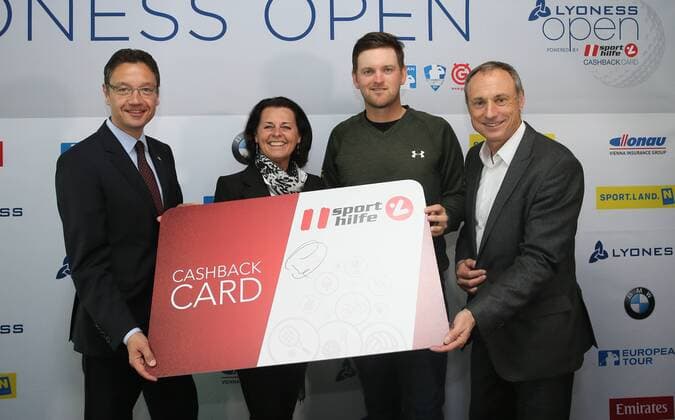 Golf, Lyoness Open, Pressekonferenz in Wien GOLF - Lyoness Open 2016 VIENNA,AUSTRIA,14.APR.16 - GOLF - PGA Golf Herren European Tour, Lyoness Open, Diamond Country Club, press conference PK Pressekonferenz Image shows Andreas Werner (Lyoness), head of public relation and corporate communication Silvia Kelemen (Lyoness Open Group), Bernd Wiesberger (AUT) and CEO Anton Schutti (Sporthilfe). GEPAxpictures xMarioxKneisl