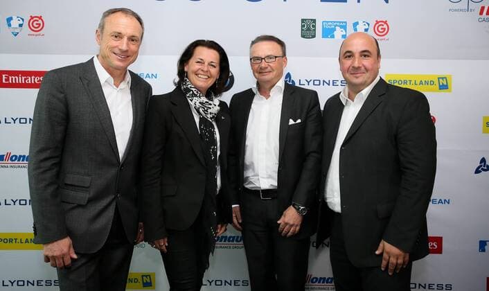 Golf, Lyoness Open, Pressekonferenz in Wien GOLF - Lyoness Open 2016 VIENNA,AUSTRIA,14.APR.16 - GOLF - PGA Golf Herren European Tour, Lyoness Open, Diamond Country Club, press conference PK Pressekonferenz Image shows CEO Anton Schutti (Sporthilfe), head of public relation and corporate communication Silvia Kelemen (Lyoness Open Group), president Christian Guzy (Diamond Country Club) and CEO Ali Al-Khaffaf (Golf Open Event GmbH). GEPAxpictures xMarioxKneisl