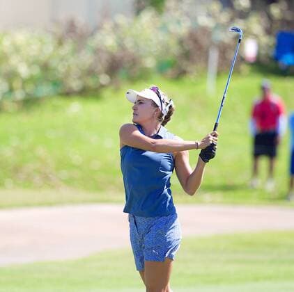 April 14, 2016 - Lexi Thompson hits her approach shot to the 18th green during the second round of the Lotte Championship presented by Hershey at Ko Olina Golf Club in Kapolei, HI LPGA Golf Damen Golf 2016: Lotte Championship APR 14 - ZUMAc04_