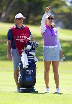 April 14, 2016 - Alison Lee checks the wind with her caddie during the second round of the Lotte Championship presented by Hershey at Ko Olina Golf Club in Kapolei, HI LPGA Golf Damen Golf 2016: Lotte Championship APR 14 - ZUMAc04_
