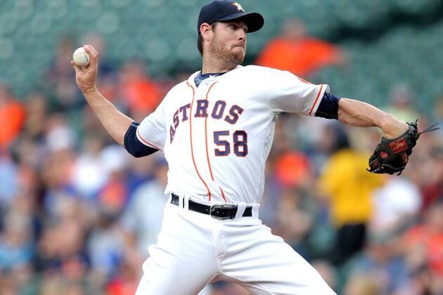 APR 14 2016: Houston Astros starting pitcher Doug Fister (58) delivers a pitch during the first inning of the MLB Baseball Herren USA baseball game between the Houston Astros and the Kansas City Royals from Minute Maid Park in Houston, TX. Credit image: MLB 2016: Royals vs Astros APR 14 - ZUMAc04_