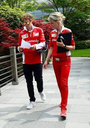 Sebastian Vettel, Britta Roeske, Scuderia Ferrari, formula 1 GP, China in Shanghai, 15.04.2016 Photo:mspb Jerry Andre Sebastian Vettel, Britta Roeske, formula 1 GP, China