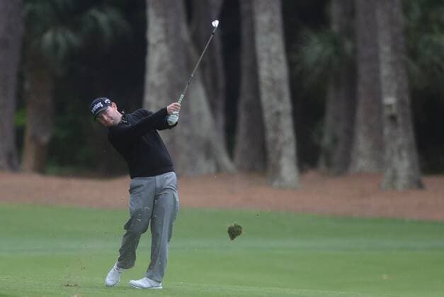 April 15, 2016 - USA - Brandon Grace hits his ball from the fairway of the 9th hole during the second round of the RBC Heritage Presented by Boeing on Friday, April 15, 2016 at Harbour Town Golf Links in Sea Pines on Hilton Head Island, S.C. RBC Heritage golf - ZUMAm67_