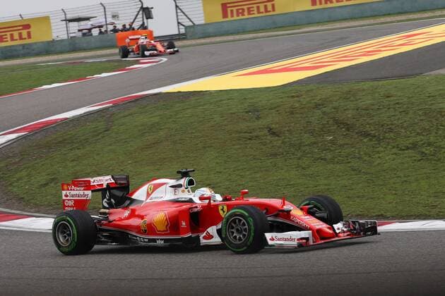 Formel 1, GP von China, Qualifiying Chinese Grand Prix, Shanghai 14 - 17 April 2016 16.04.2016 - Qualifying, Sebastian Vettel (GER) Scuderia Ferrari SF16-H leads Kimi Raikkonen (FIN) Scuderia Ferrari SF16-H 