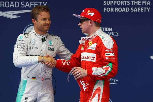 Chinese Grand Prix, Shanghai 14 - 17 April 2016 16.04.2016 - Qualifying, Nico Rosberg (GER) Mercedes AMG F1 W07 Hybrid pole position and 3rd position Kimi Raikkonen (FIN) Scuderia Ferrari SF16-H 