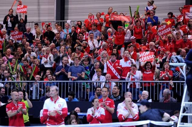 16.04.2016. Messe Luzern, Lucerne, Switzerland. Fed Cup Semi Final. Switzerland Versus Czech Republic. Swiss fans in action during the match between Timea Bacsinszky of Switzerland and Barbora Strycova of the Czech Republic xDavidxEmmx  ActionPlus11728467