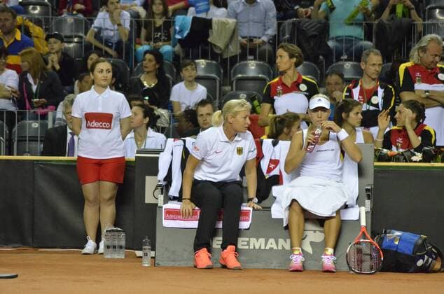 Tennis - Fed Cup - WORLD GROUP PLAY-OFF - Romania vs. Germany APR 2016 April 16, 2016: Captain Barbara RITTNER and Angelique KERBER during the Fed Cup - WORLD GROUP PLAY-OFF - Romania vs. Germany at Polyvalent Hall in Cluj-Napoca, Romania ROU.