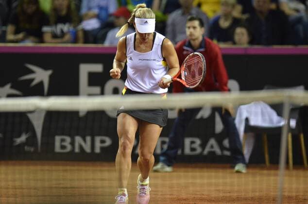 Tennis - Fed Cup - WORLD GROUP PLAY-OFF - Romania vs. Germany APR 2016 April 16, 2016: Angelique KERBER during the Fed Cup - WORLD GROUP PLAY-OFF - Romania vs. Germany at Polyvalent Hall in Cluj-Napoca, Romania ROU.